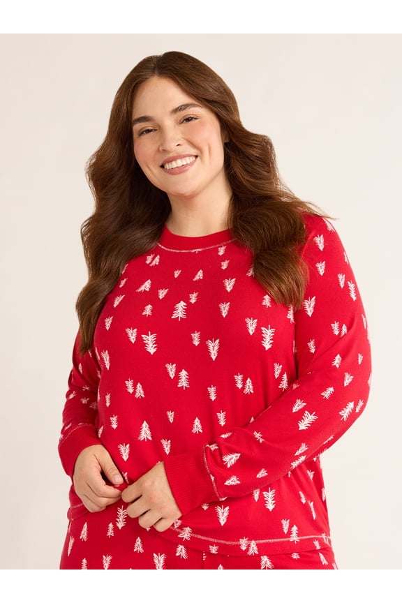 Women’s Hacci Knit Tree Print Sleep Top with Long Sleeves, Sizes XS-3X