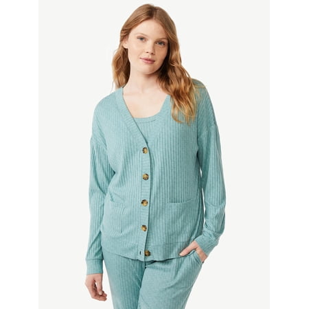 Joyspun Women's Hacci Knit V-Neck Cardigan, Lightweight, Sizes S to 3X