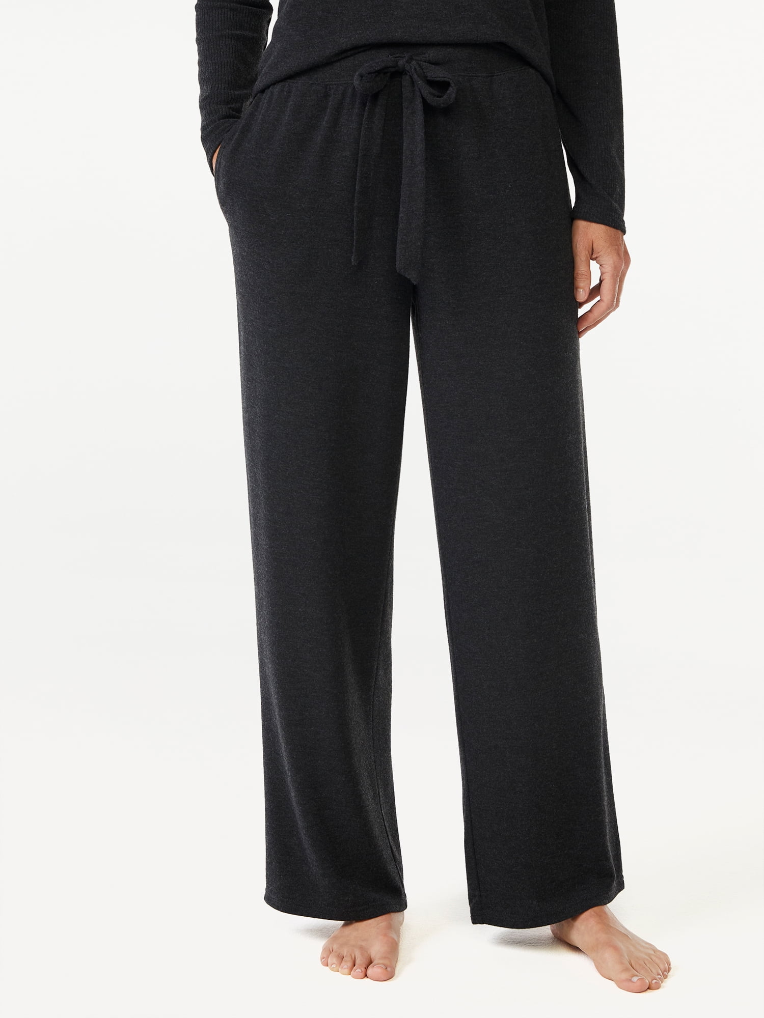 Joyspun Women\'s Hacci Knit Sizes Leg S 3X Wide Pants, Pajama to