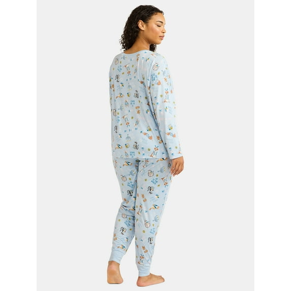 Joyspun Women's Hanukkah Long Sleeve Top and Jogger Pants Pajama Set, 2-Piece, Sizes XS-3X