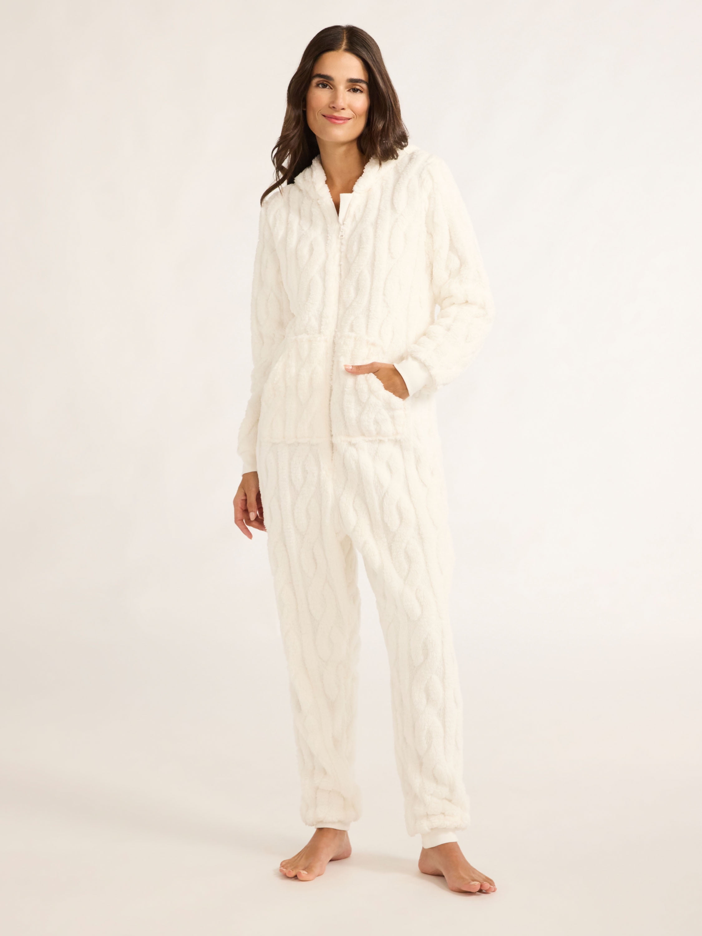 Joyspun Women's Hooded Jacquard Union Suit, Size XS- 3X