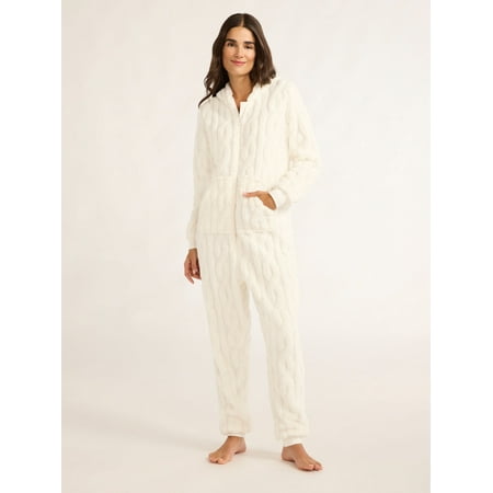 Joyspun Women's Hooded Jacquard Union Suit, Size XS- 3X