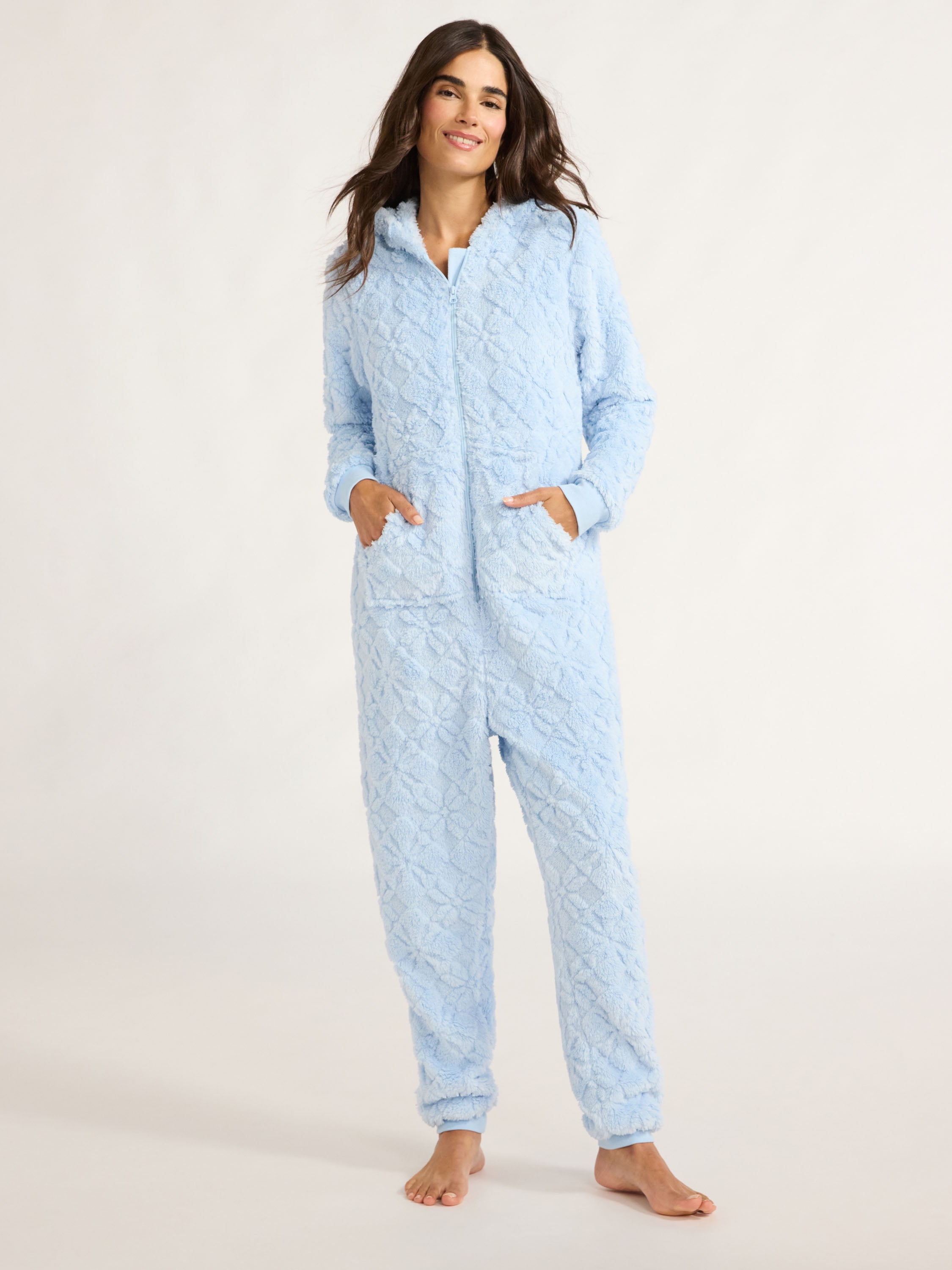 Joyspun Women's Hooded Jacquard Union Suit, Size XS- 3X