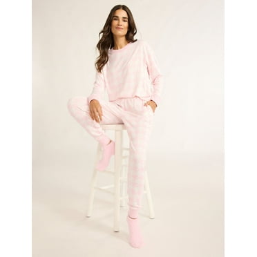 Joyspun Women's Houndstooth Top, Joggers and Socks Pajama Gift Set, 3-Piece, Sizes S-3X