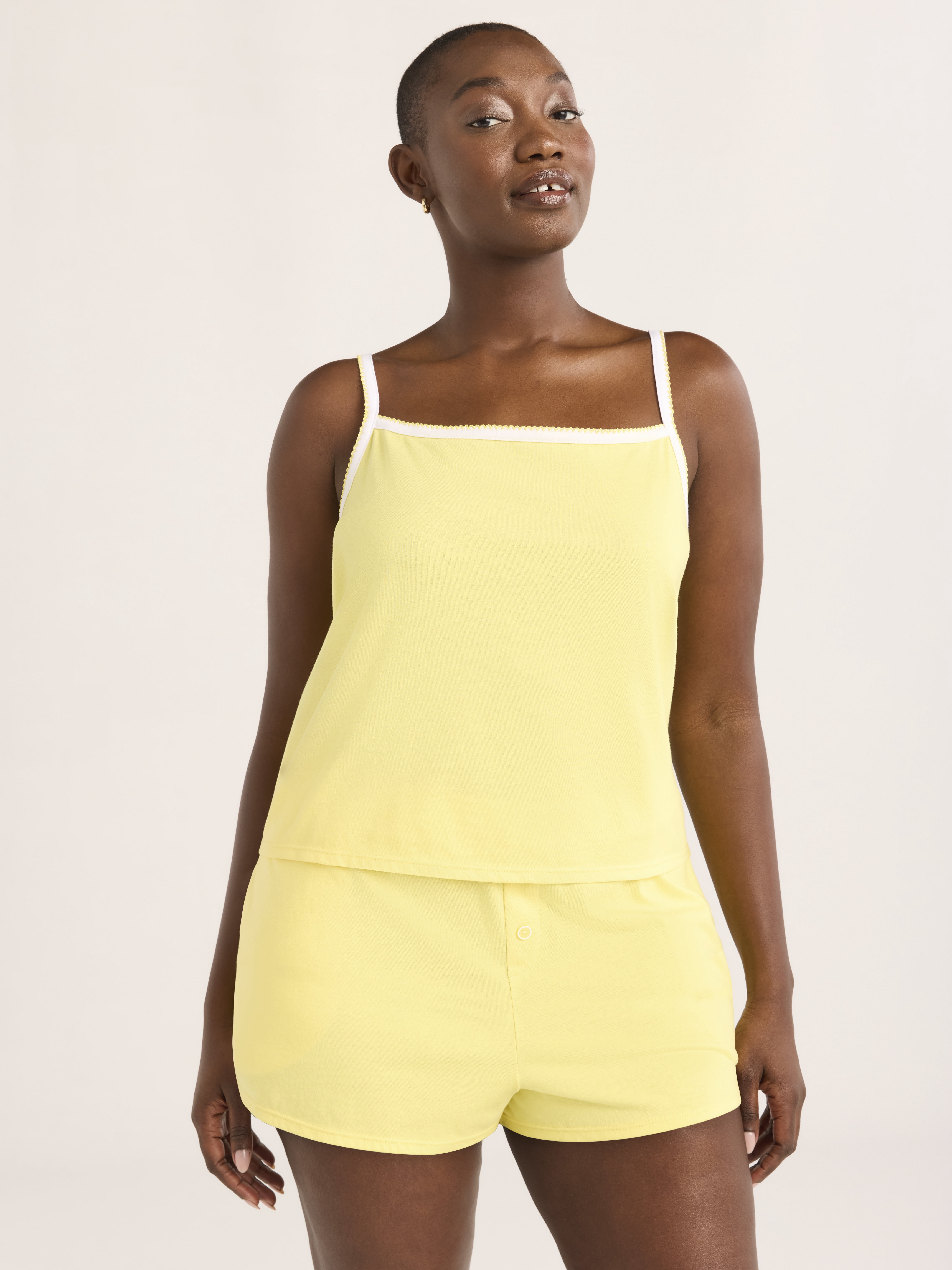 Joyspun Women's Jersey Picot Cami Top and Shorts Pajama Set, 2-Piece, Sizes XS-3X