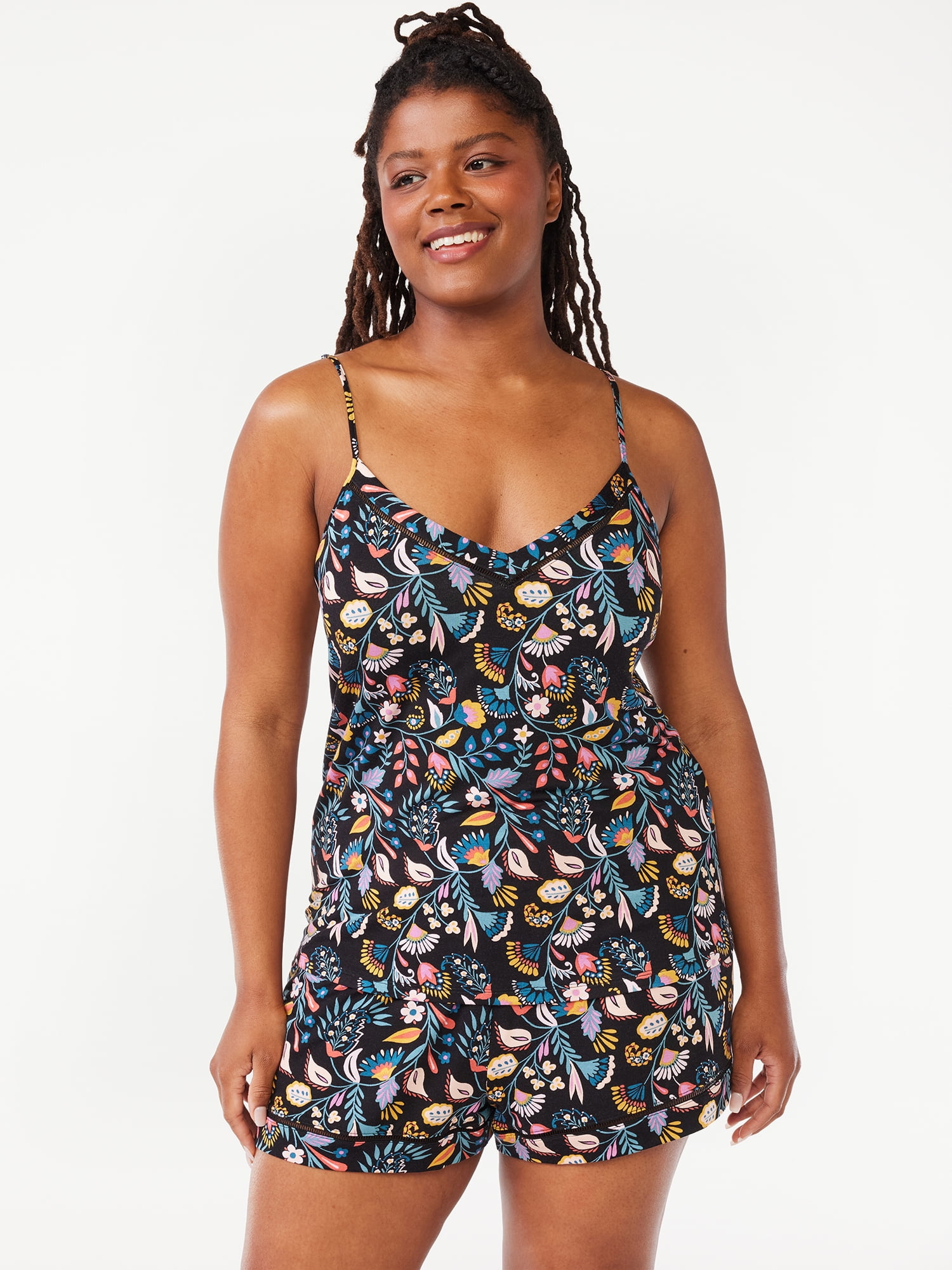 Lace Trim Ribbed Camisole and Booty Shorts Pajama Set main image 1