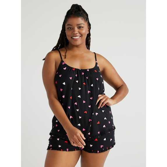 Joyspun Women's Knit Camisole and Shorts Pajama Set, 2-Piece, Sizes S to 3X