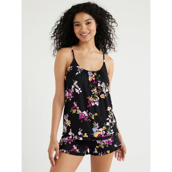 Joyspun Women's Knit Camisole and Shorts Pajama Set, 2-Piece, Sizes S to 3X