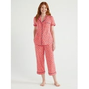 Joyspun Women's Knit Notch Collar Top and Capri Pants Pajama Set, 2-Piece, Sizes S to 3X