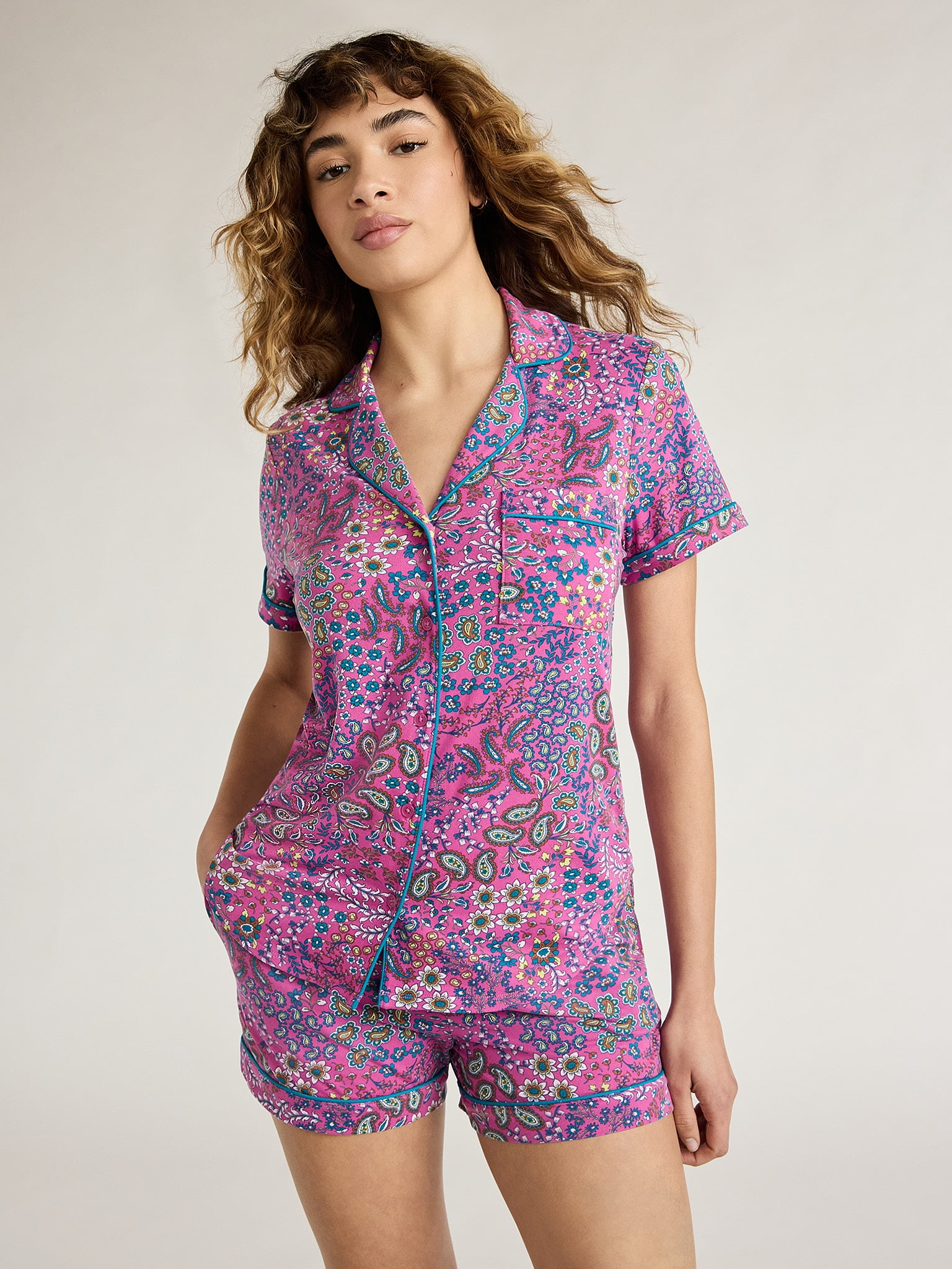 Joypsun Women's Dreamy Soft Collection Notch Collar Top and Shorts ...