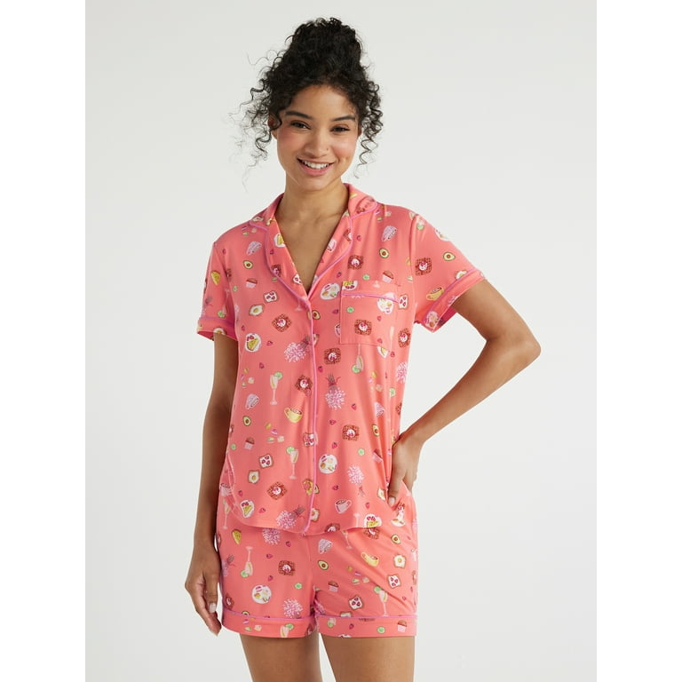 Joyspun Women's Knit Short Sleeve Notch Collar Top and Capri Pajama Set,  2-Piece, Sizes S to 3X
