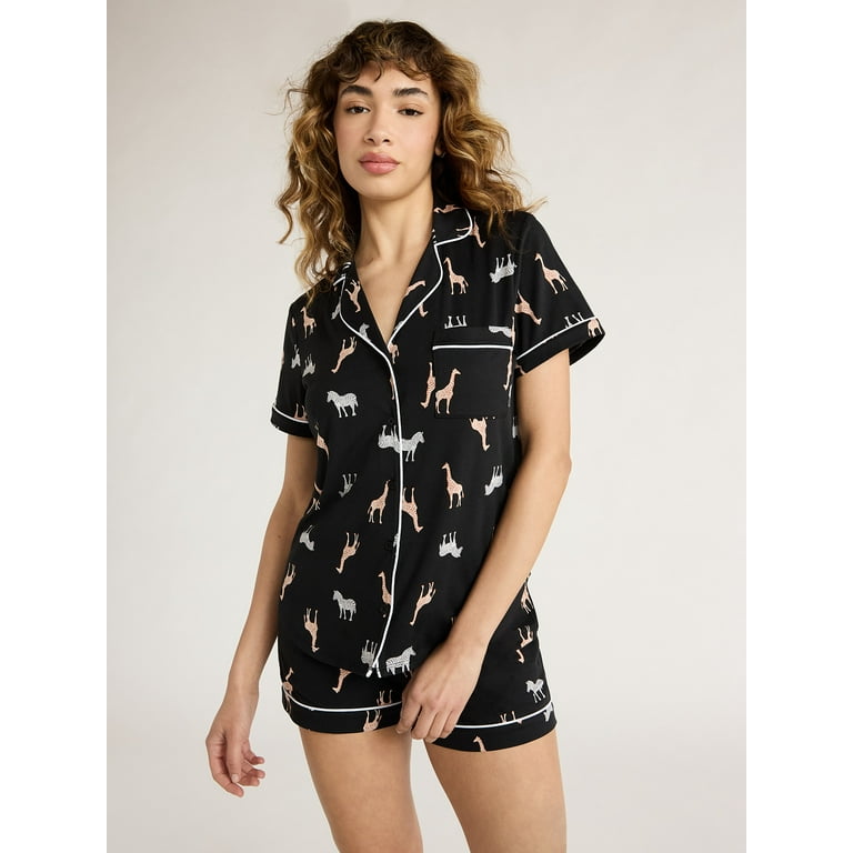 Joyspun Women s Knit Notch Collar Top and Shorts Pajama Set 2 Piece Sizes S to 3X Walmart