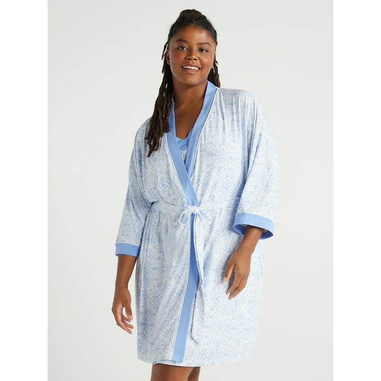 Joyspun Women s Knit Short Chemise and Robe Pajama Set 2 Piece Sizes S to 3X Walmart