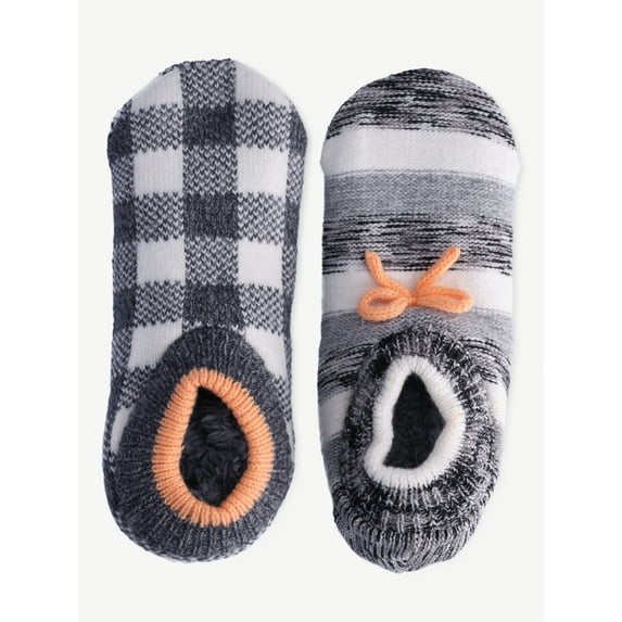 Joyspun Women's Knit Slipper Socks, 2-Pack, Size 4-10