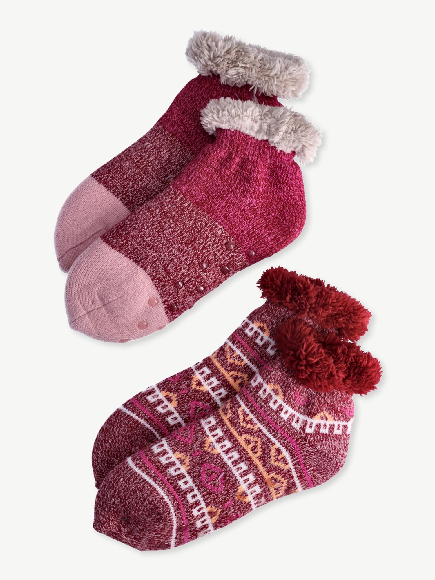 Joyspun Women's Knit Slipper Socks, 2Pack, Size 410