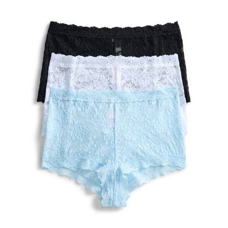 Joyspun Women's Lace Boyshort Panties, 3-Pack, Sizes XS-3XL