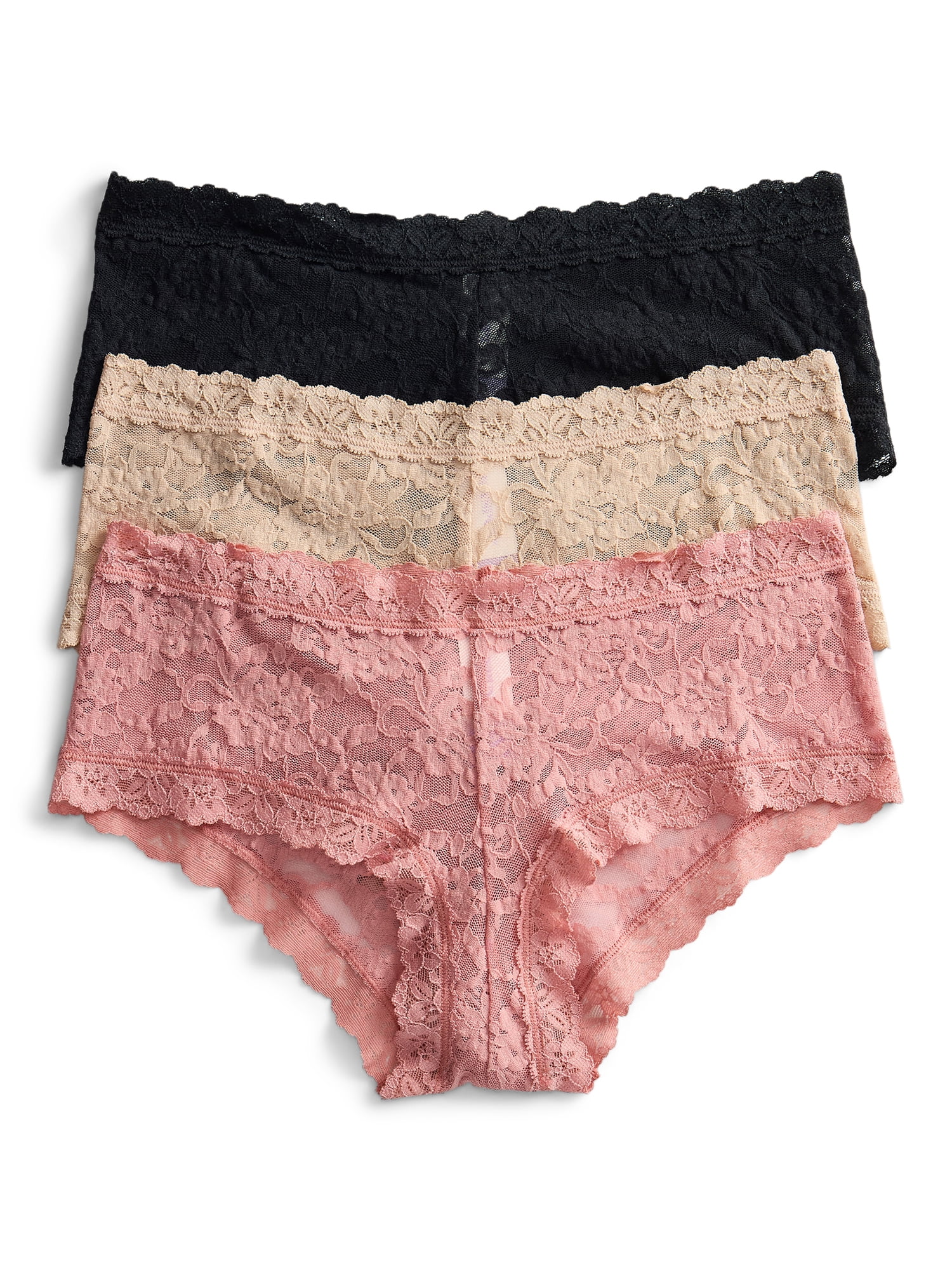 Joyspun Women's Lace High Cut Bikini Panties, 3-Pack, Sizes XS-3XL