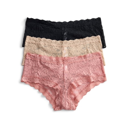 Joyspun Women's Lace High Cut Bikini Panties, 3-Pack, Sizes XS-3XL