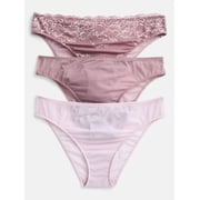 Joyspun Womens Lace and Mesh Cheeky Panties, 3-Pack, Sizes XS-L