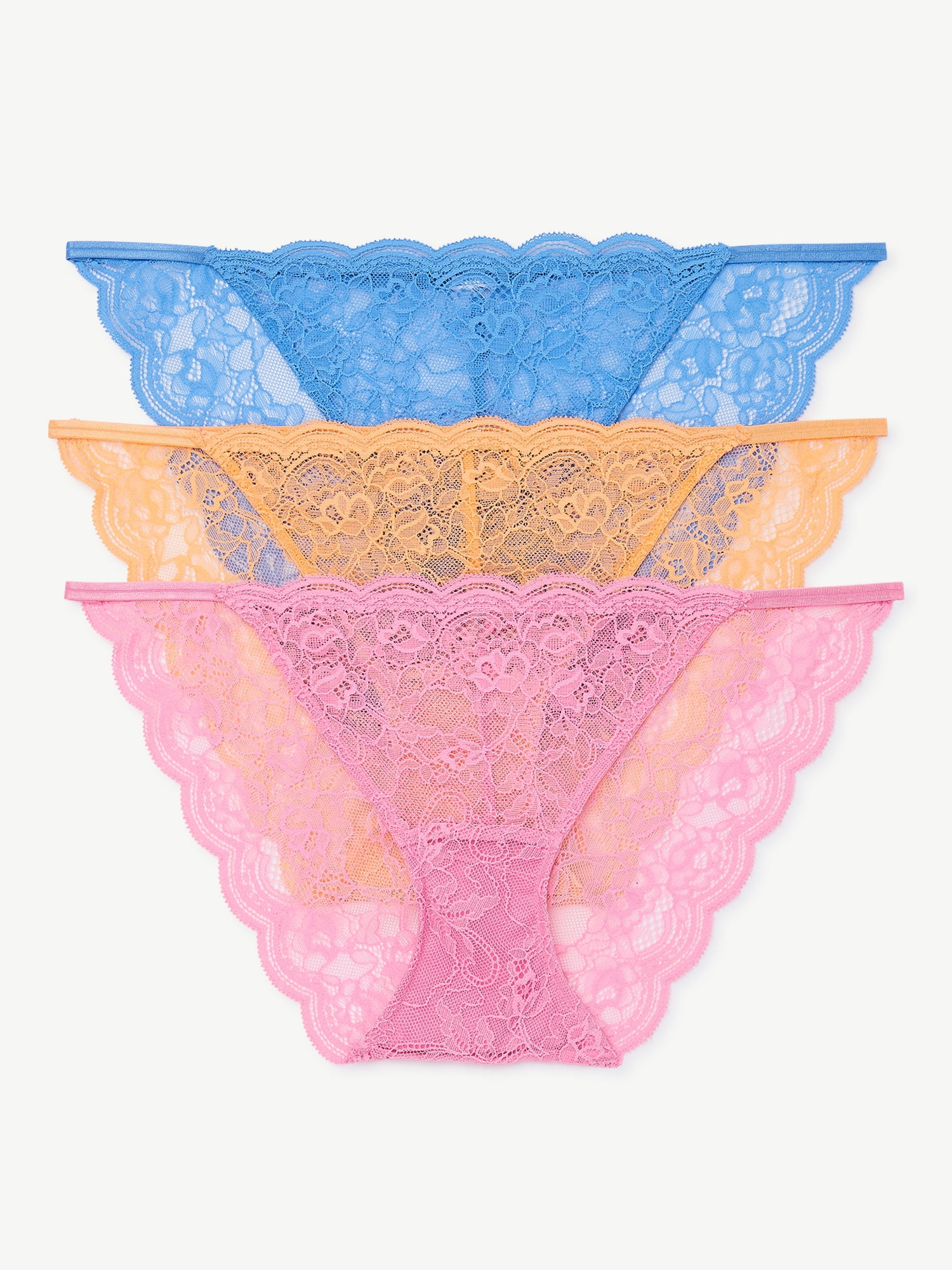 Joyspun Women's Lace String Bikini Panties, 3-Pack, Sizes XS to