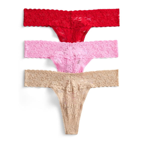 Joyspun Women's Lace Thong Panties, 3-Pack, Sizes XS-3XL