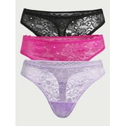Joyspun Women’s Lace Thong Panties, 3-Pack, Sizes XS to 3XL