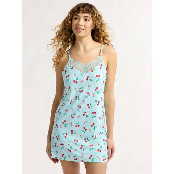 Joyspun Women’s Dreamy Soft Collection Lace Trim Knit Chemise, Sizes XS to 3X