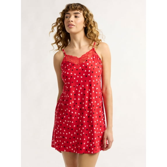 Joyspun Women’s Dreamy Soft Collection Lace Trim Knit Chemise, Sizes XS to 3X