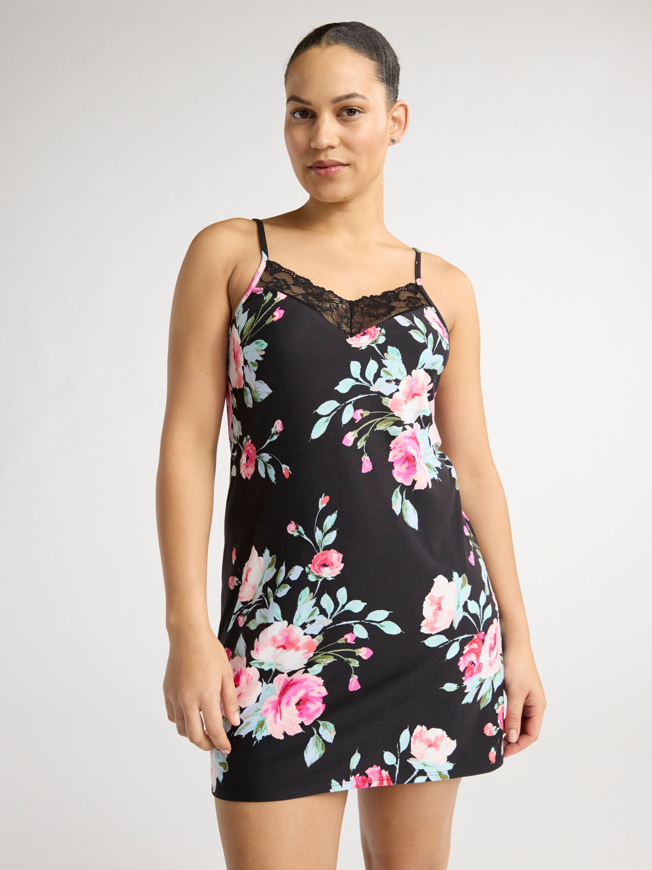 Joyspun Women’s Dreamy Soft Collection Lace Trim Knit Chemise, Sizes XS to 3X