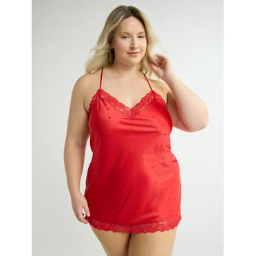 Joyspun Women’s Lace Trim Satin Chemise, Sizes S to 3X