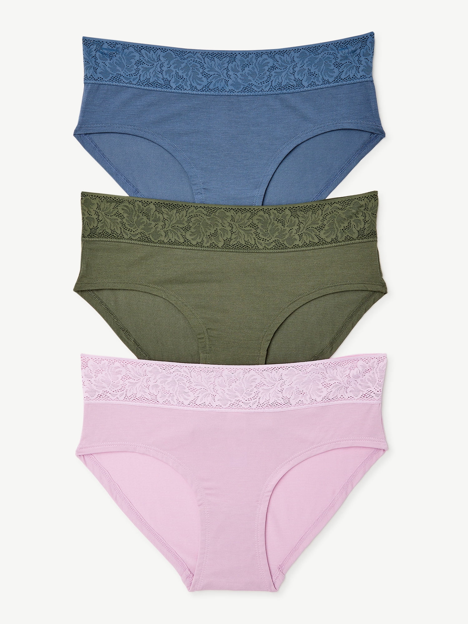 Joyspun Women's Modal and Lace Hipster Panties, 3-Pack, Sizes S to 3XL 
