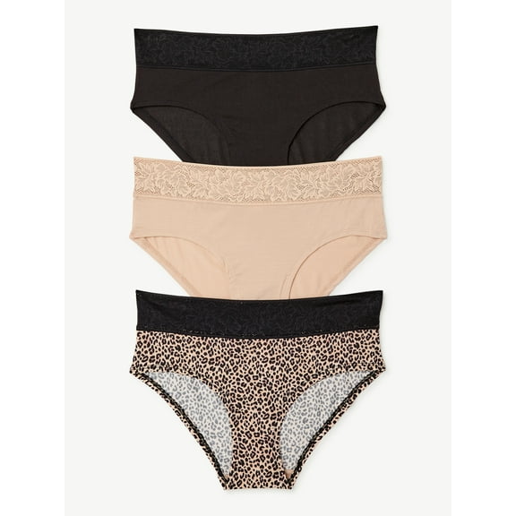 Joyspun Women's Lace and Modal Hipster Panties, 3-Pack, Sizes XS to 3XL