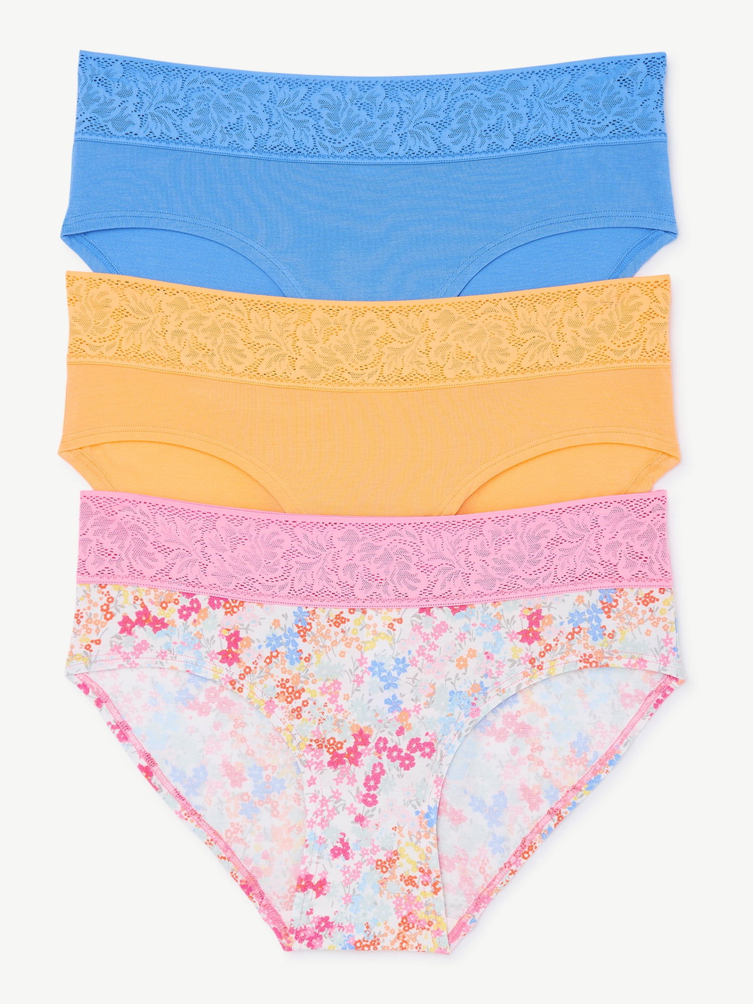 Joyspun Women's Lace and Modal Hipster Panties, 3-Pack, Sizes XS to 3XL 