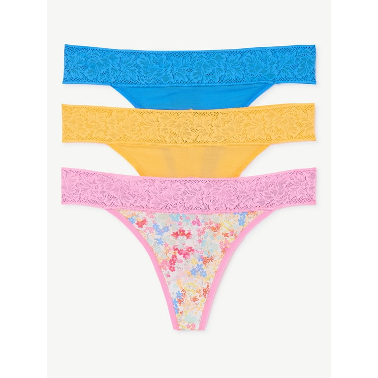 Joyspun Women's Lace and Modal Thong Panties, 3-Pack, Sizes XS to