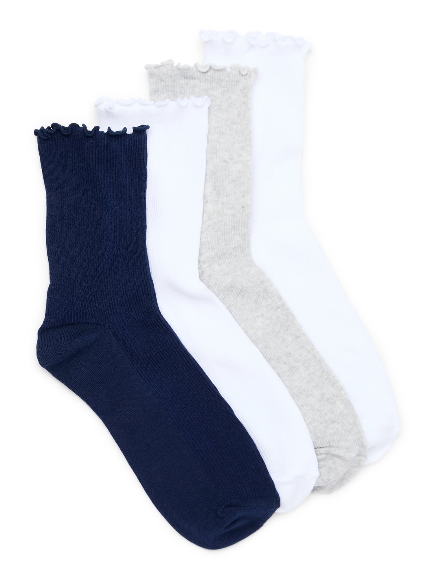 Joyspun Ruffle Socks Lettuce-Edge Dress Crew Socks for Women, Shoe Size 4-10, 4-Pack