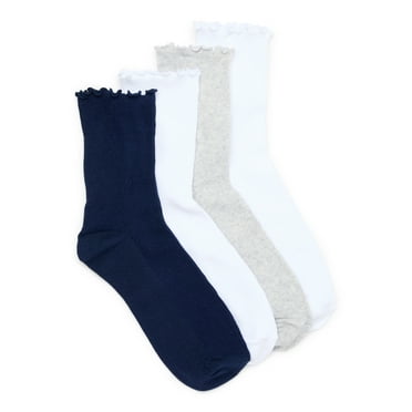 Joyspun Women’s Lettuce Edge Dress Crew Socks, 4-Pack, Shoe Sizes 4-10