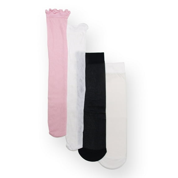 Joyspun Women’s Lettuce Edge Sheer Socks, 4-Pack, Shoe Sizes 4-10