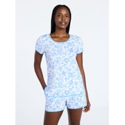 Joyspun Womens Lightweight Short Sleeve Sleep Tee and Shorts Set, 2-Piece, Sizes XS-3X