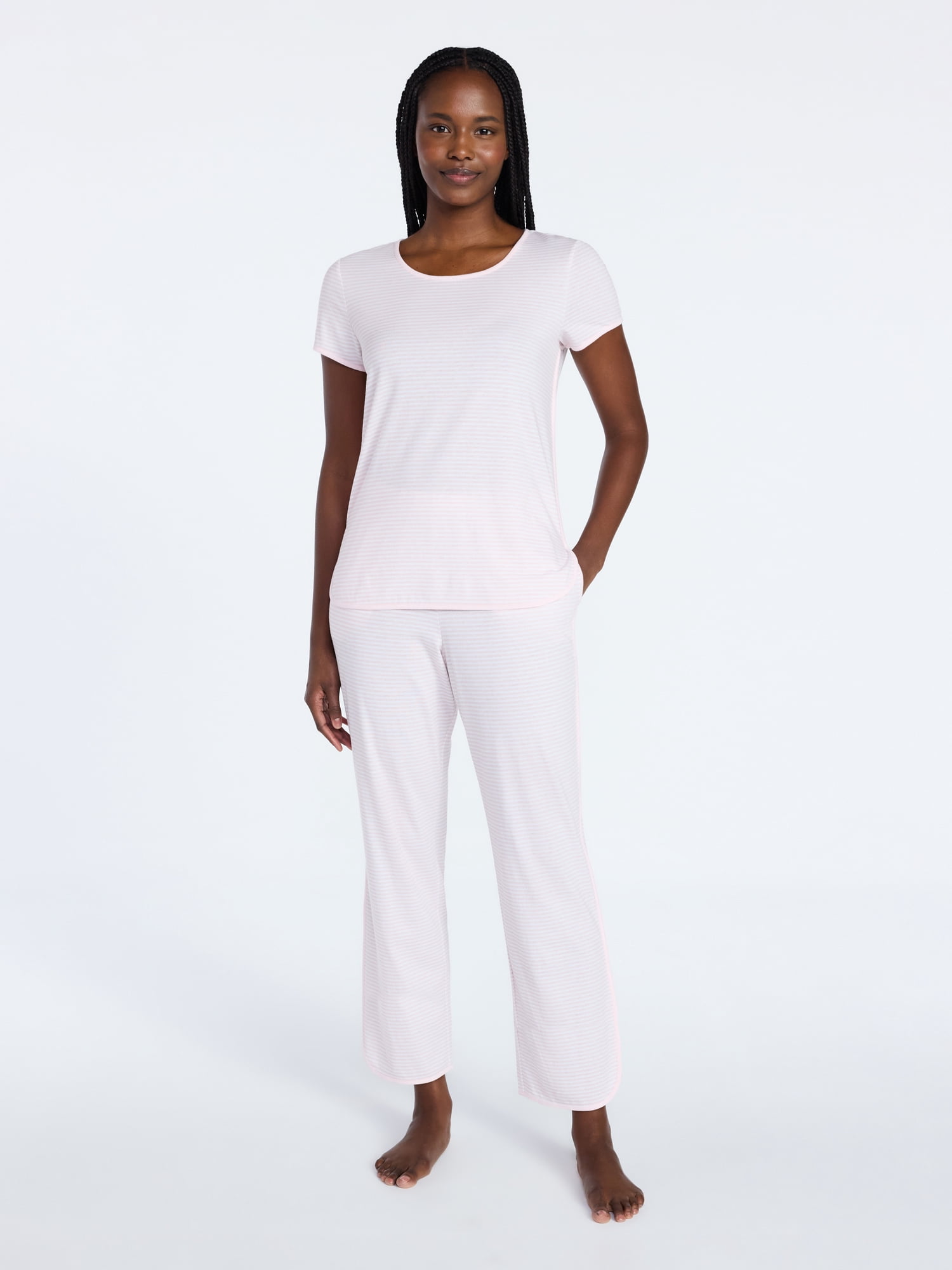 Joyspun Women's Lightweight Short Sleeve Sleep Tee and Pants Set, 2-Piece, Sizes XS-3X