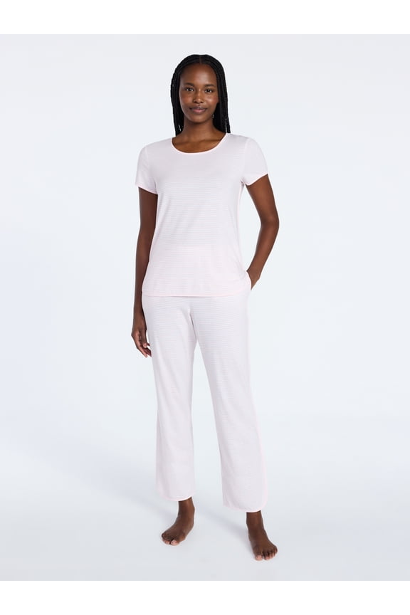 Women's Lightweight Short Sleeve Sleep Tee and Pants Set, 2-Piece, Sizes XS-3X