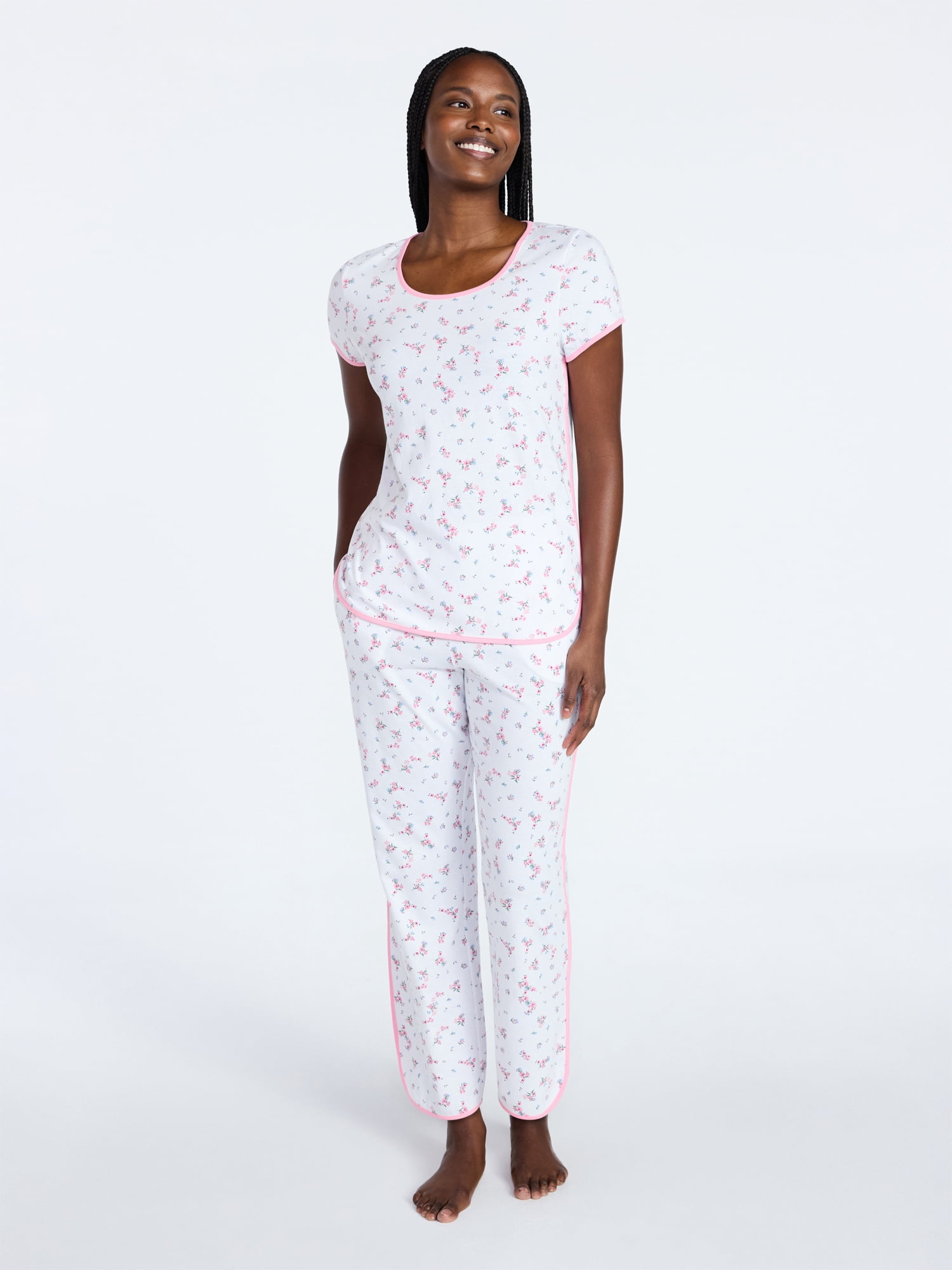Joyspun Women's Lightweight Short Sleeve Sleep Tee and Pants Set, 2-Piece, Sizes XS-3X