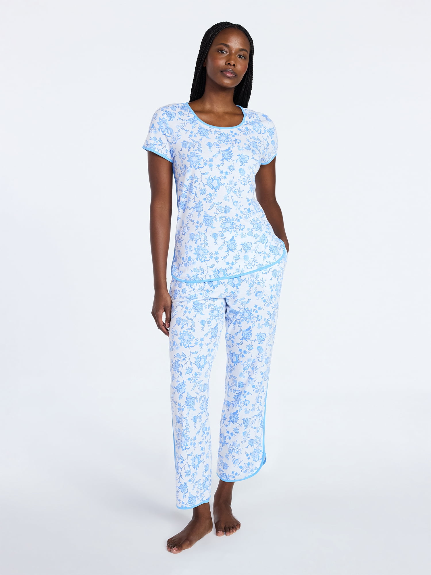 Joyspun Women's Lightweight Short Sleeve Sleep Tee and Pants Set, 2-Piece, Sizes XS-3X