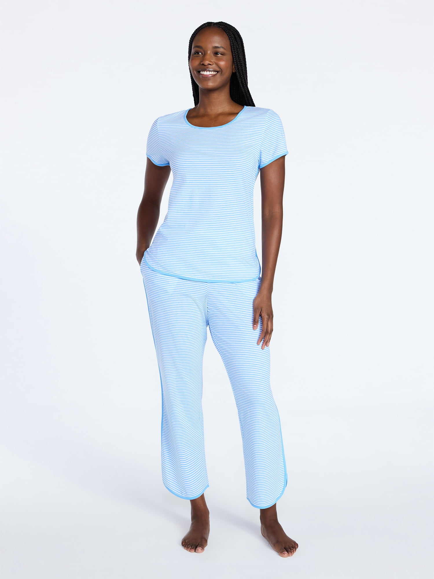 Joyspun Women's Lightweight Short Sleeve Sleep Tee and Pants Set, 2-Piece, Sizes XS-3X