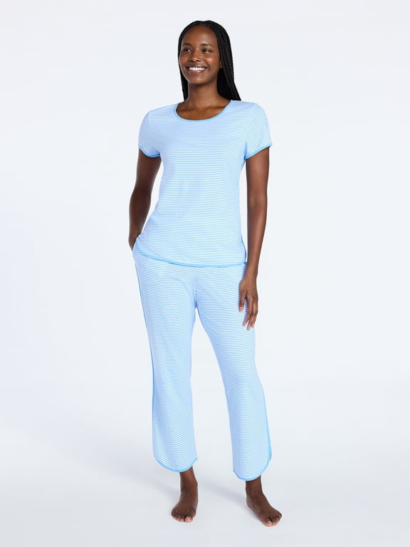 Women's Lightweight Short Sleeve Sleep Tee and Pants Set, 2-Piece, Sizes XS-3X