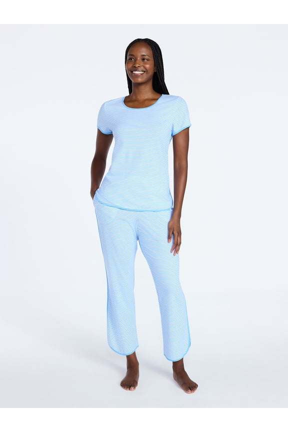Women's Lightweight Short Sleeve Sleep Tee and Pants Set, 2-Piece, Sizes XS-3X