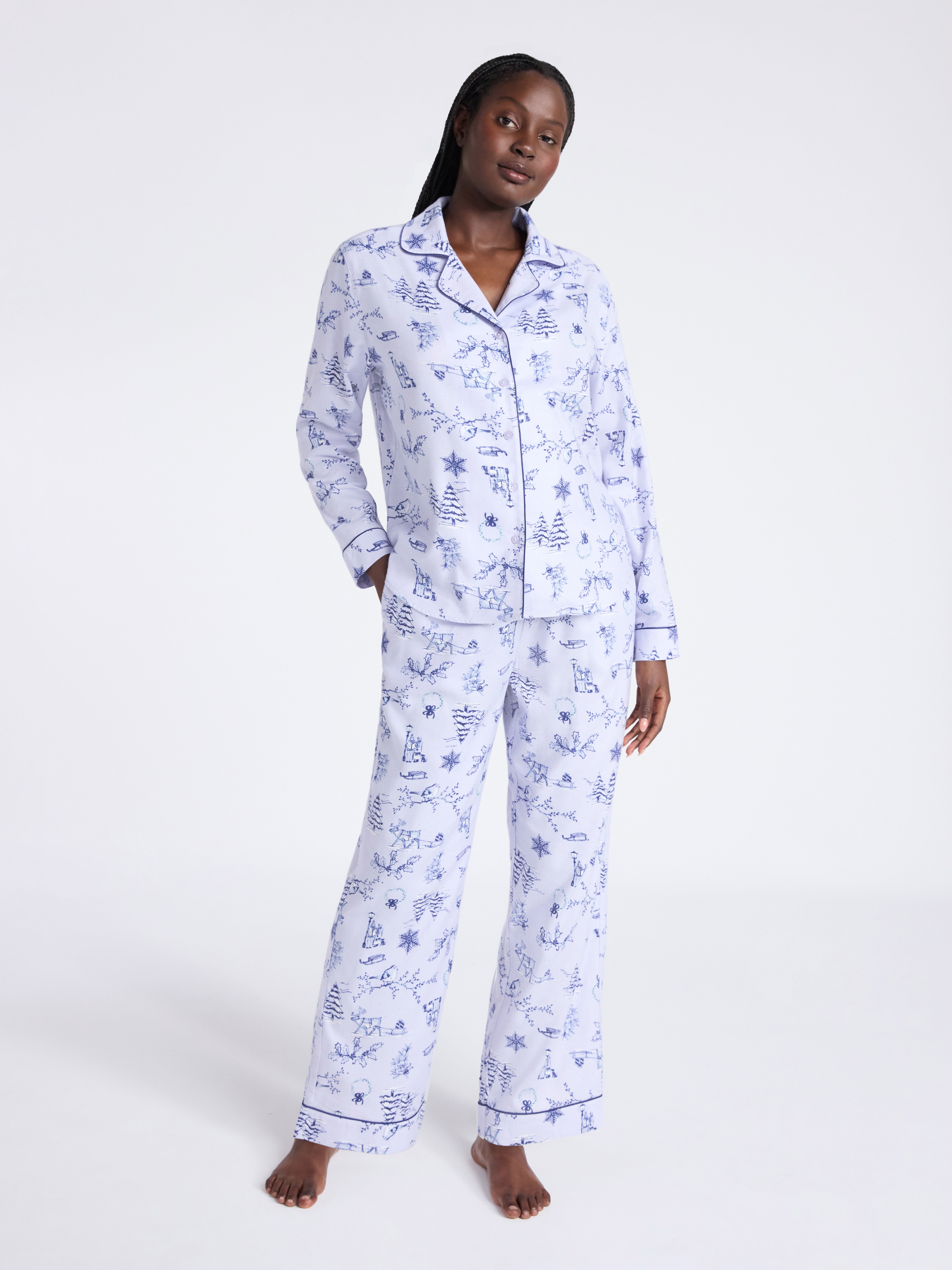 Joyspun Women's Long Sleeve Flannel Sleep Top and Pants Pajama Set