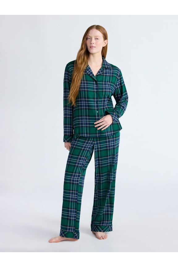 Women's Long Sleeve Flannel Sleep Top and Pants Pajama Set, 2-Piece, Sizes XS-3X
