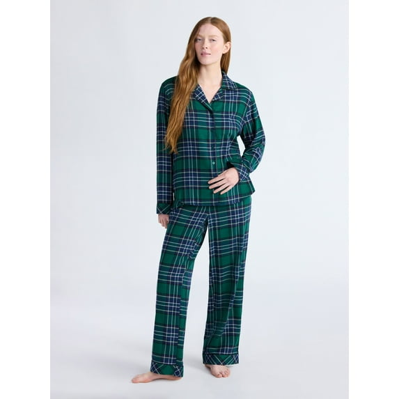 Joyspun Women's Long Sleeve Flannel Sleep Top and Pants Pajama Set, 2-Piece, Sizes XS-3X