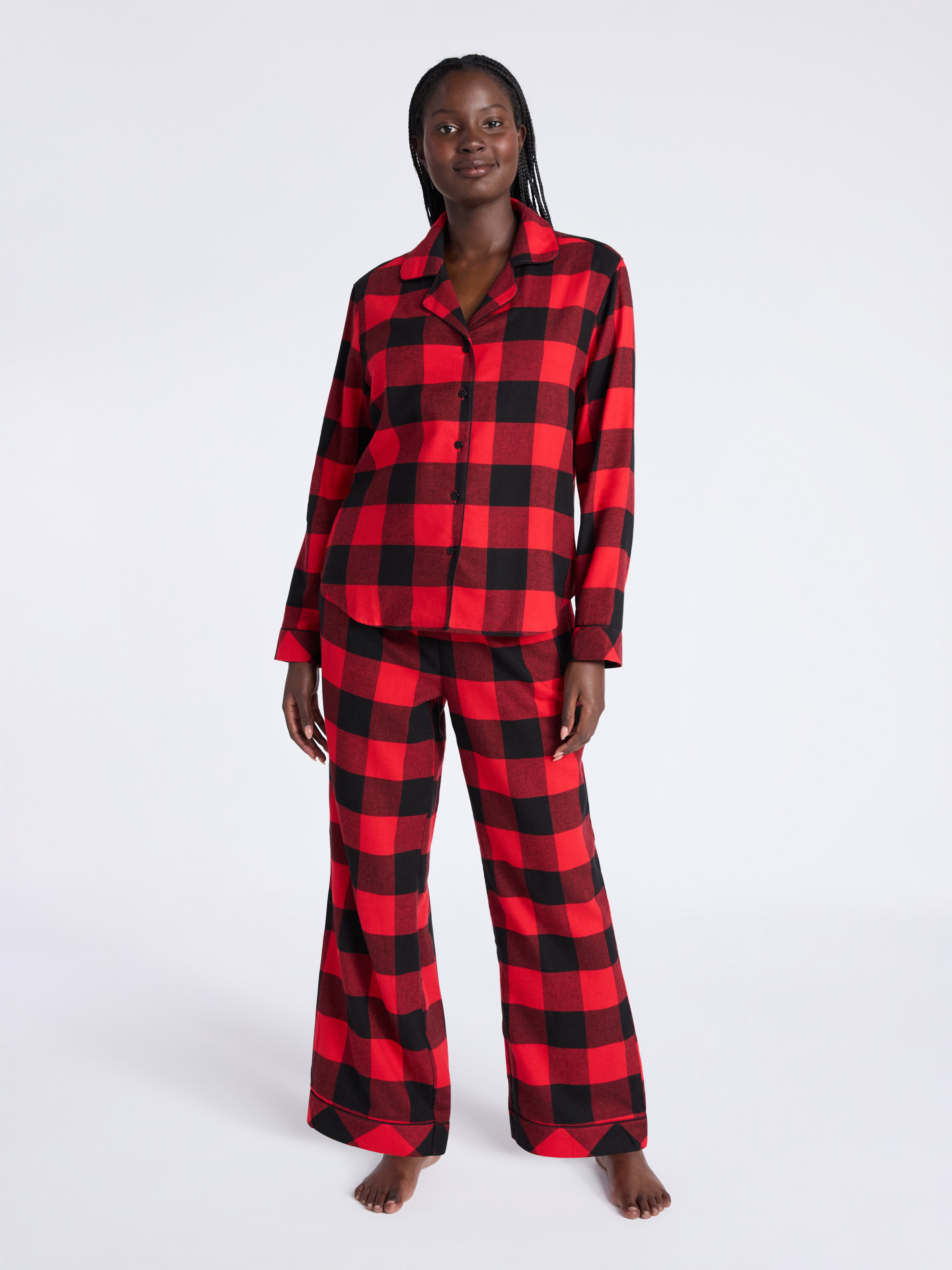 Joyspun Women's Long Sleeve Flannel Sleep Top and Pants Pajama Set, 2-Piece, Sizes XS-3X