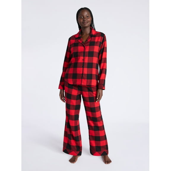 Joyspun Women's Long Sleeve Flannel Sleep Top and Pants Pajama Set, 2-Piece, Sizes XS-3X
